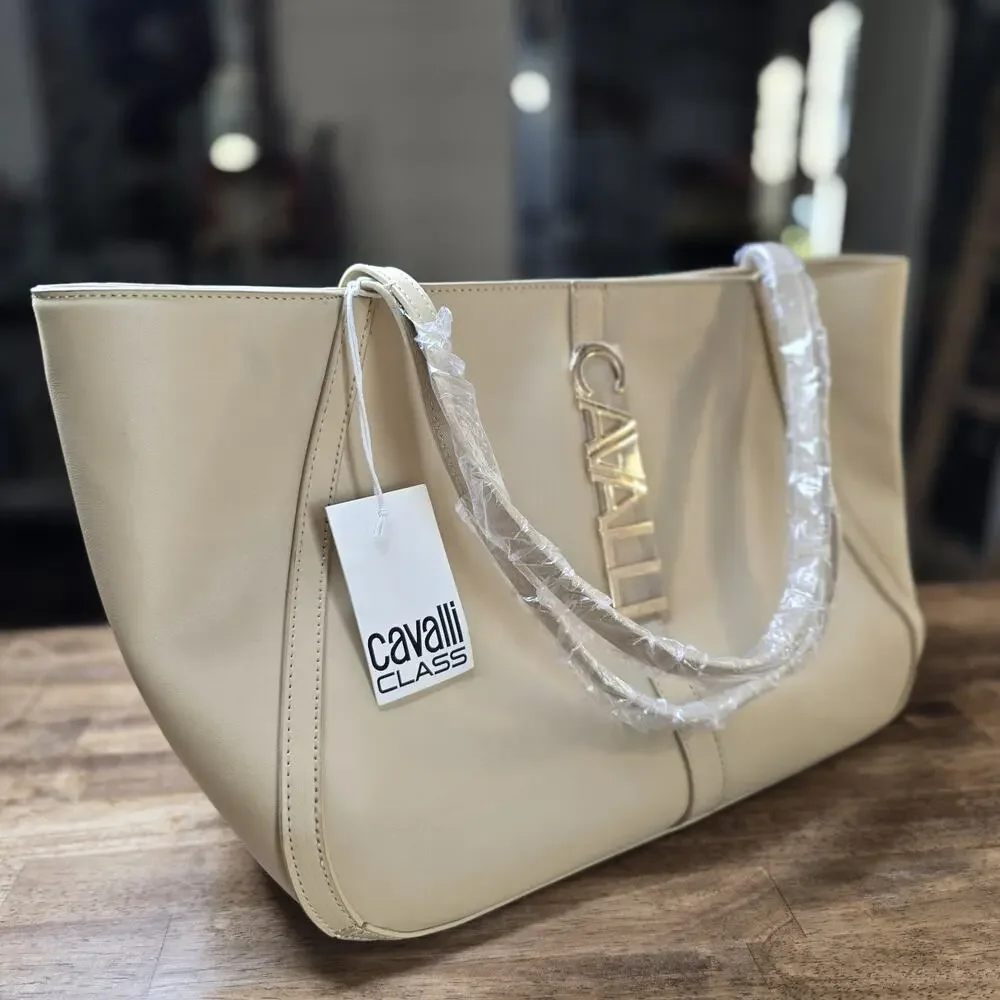 Cavalli Class Sandra Tote Bag‎ Beige Almond Shopper Handbag NWT